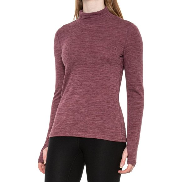 NWT WICKED WOOL wine melange Merino Wool Blend Base Layer Mock Neck Top 363sn - Picture 1 of 6